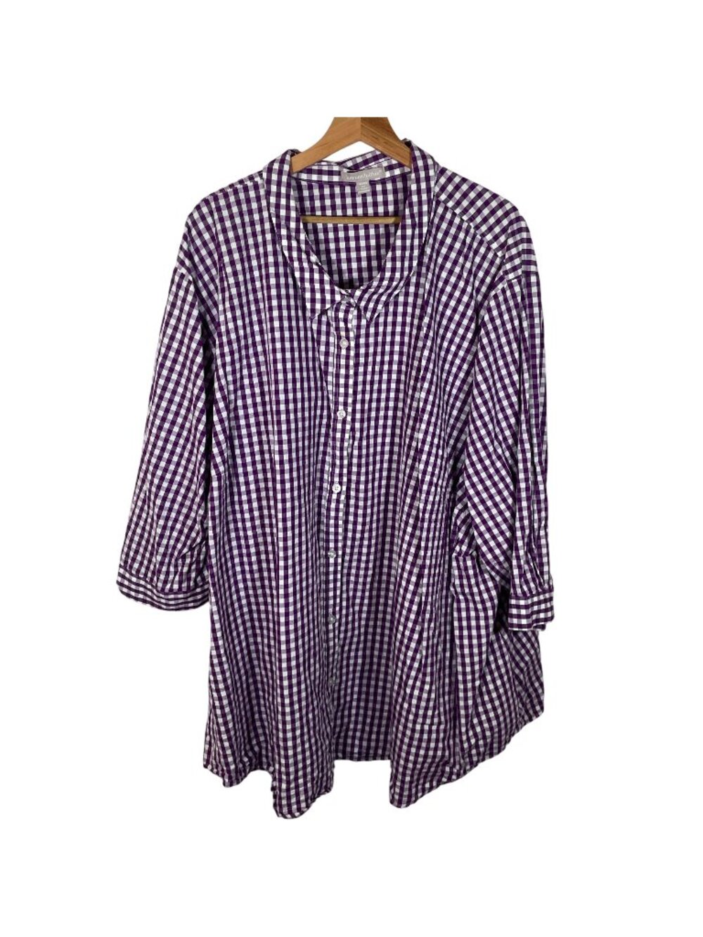Woman Within Gingham Plaid Button Up Blouse Shirt Plus Size 6X Purple